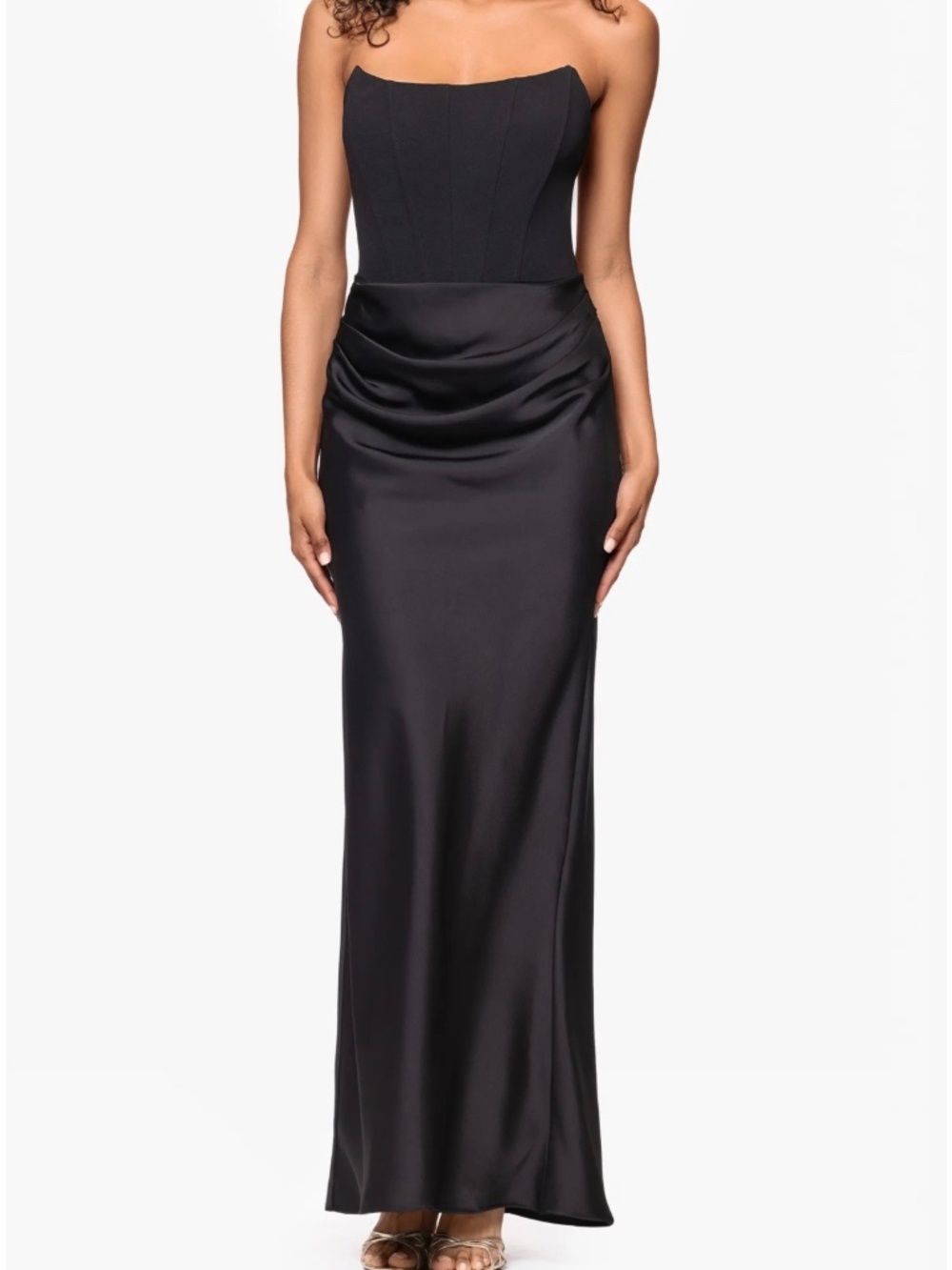 Betsy & Adams Strapless Mixed Media Gown.. Size 6 - Black